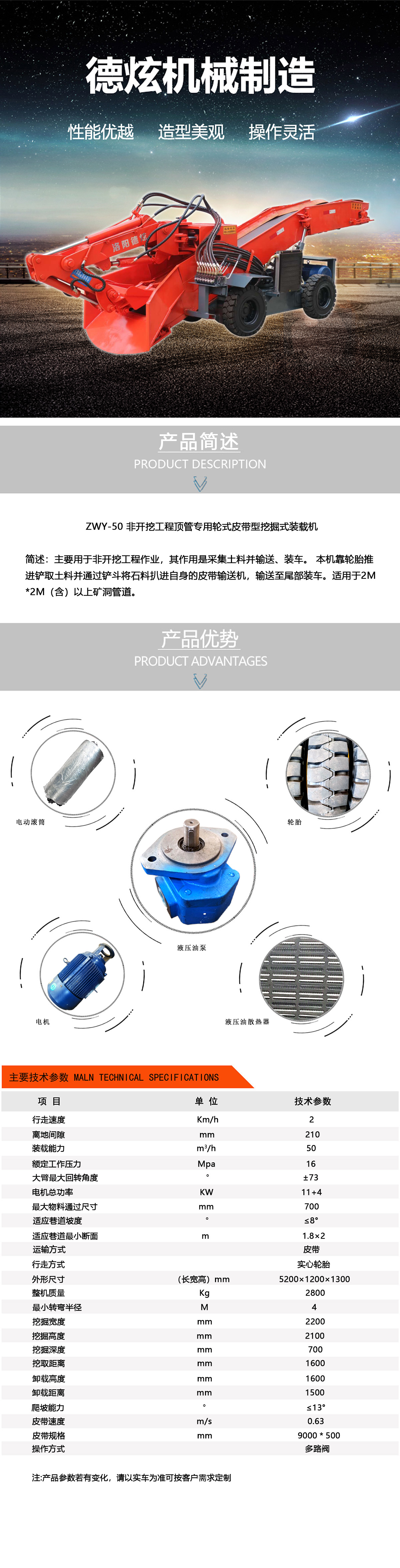 ZWY-50 非開(kāi)挖工程頂管專用輪式皮帶型挖掘式裝載機(jī)